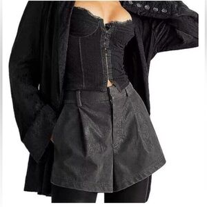 Free People Black Vegan Suede Roma pleated Shorts XS
